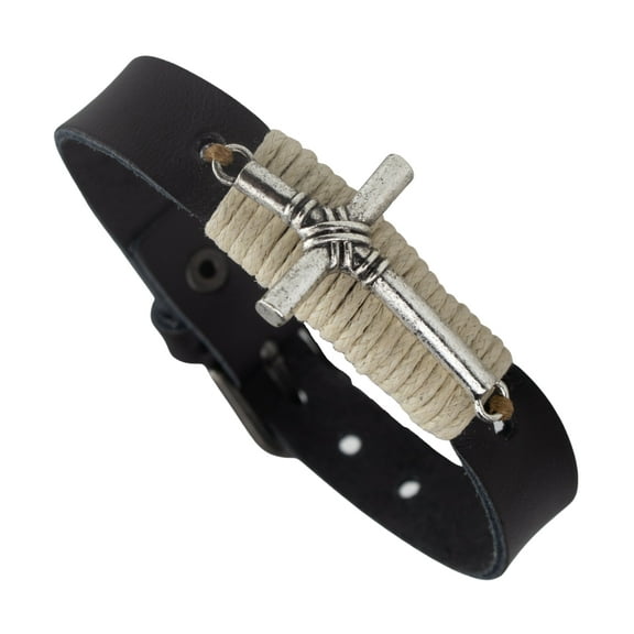 Soul Statement Men's Cross Bracelet, Adjustable Buckle Leather Wrap Christian Jewelry, Handmade Unique Confirmation Gifts for Teenagers, Men, Dads