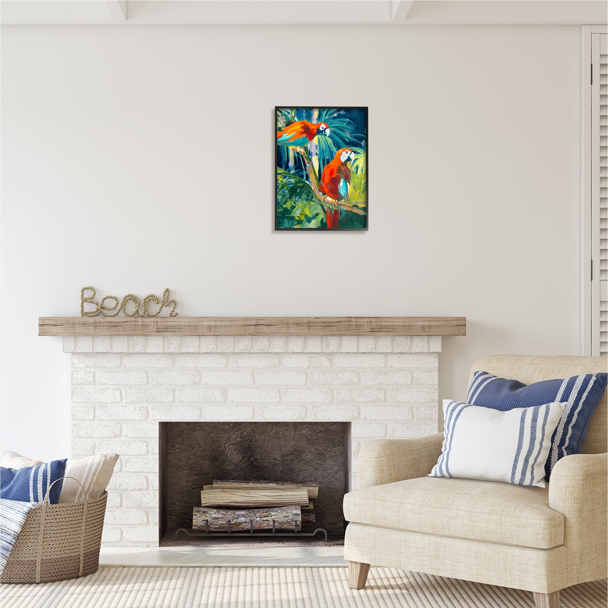 Stupell Industries Tropical Parrots in Jungle Animals & Insects Painting Black Framed Art Print Wall Art, 16 x 20