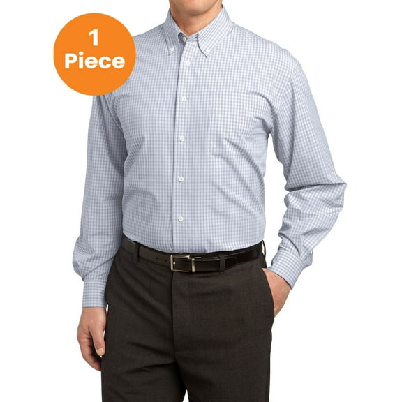 Port Authority S639 Plaid Pattern Easy Care Shirt, White, S, Mens Casual Button Down Shirts