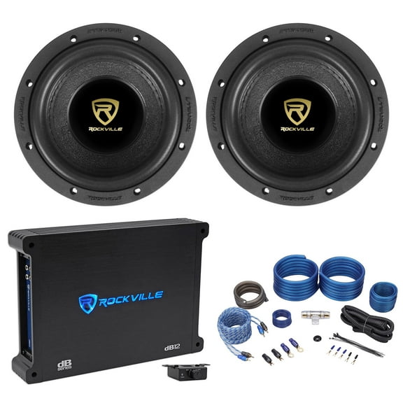 (2) Rockville W65K9D2 6.5" 1000 Watt Car Audio Subwoofers Mono Amplifier Amp Kit
