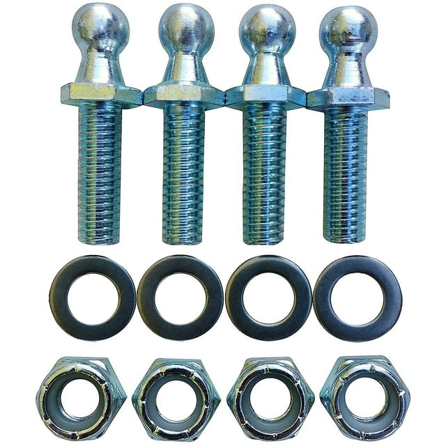 (4 Pack) 10mm Ball Studs with Hardware - 516-18 Thread x 1 Long Shank - gas Lift Support Strut Fitting