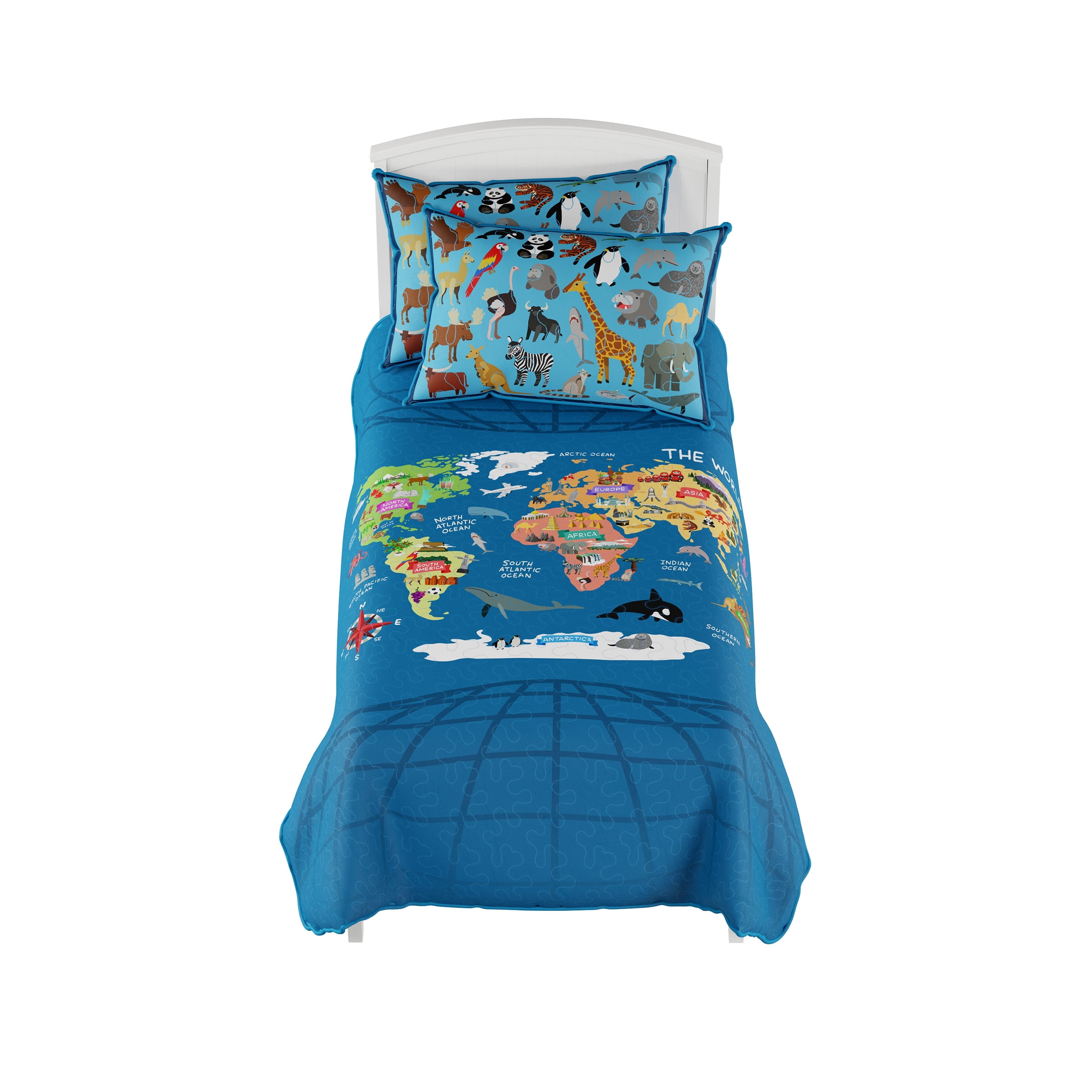 Somerset Home Landmark & Animal World Map Comforter Set for Children- Twin XL