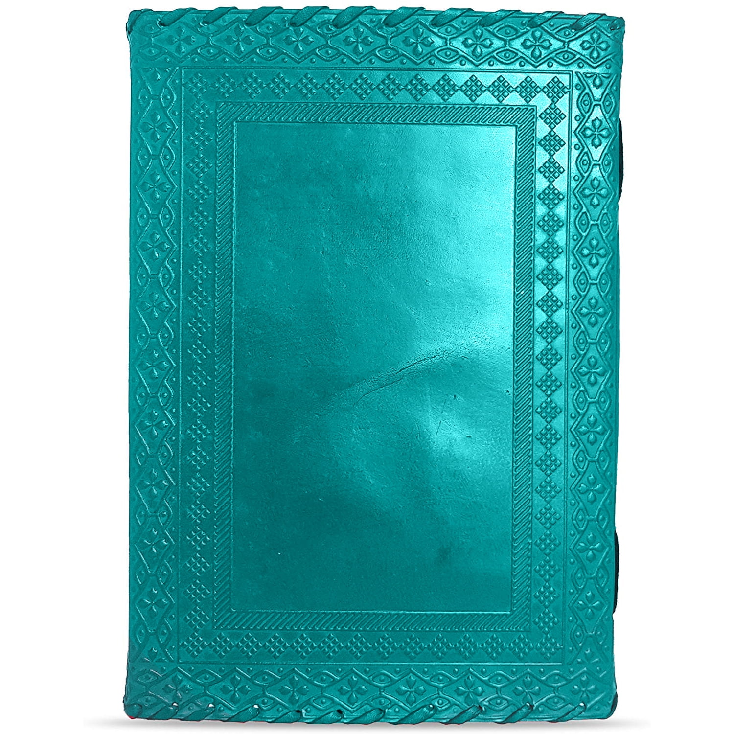 Jaald 10" Leather Journal Blank Notebook Handmade Travel Diary with Lock Writing Bullet Journal Christmas Gift Turquoise Sketchbook for Artists