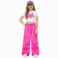 thumbnail image 3 of Paguaki Teen Girls Spring Fall Summer Clothes 2 Outfit Set Slim Fit Short Sleeve Top And Cargo Pants Stylish Versatile Tween Set Size 8-12Y, 3 of 9
