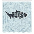 thumbnail image 3 of Under the Sea Shower Curtain, Doodle Style Nautical Design of a Fish with Funny Lettering, Fabric Bathroom Set with Hooks, 69W X 70L Inches, Pale Blue and Multicolor, by Ambesonne, 3 of 3