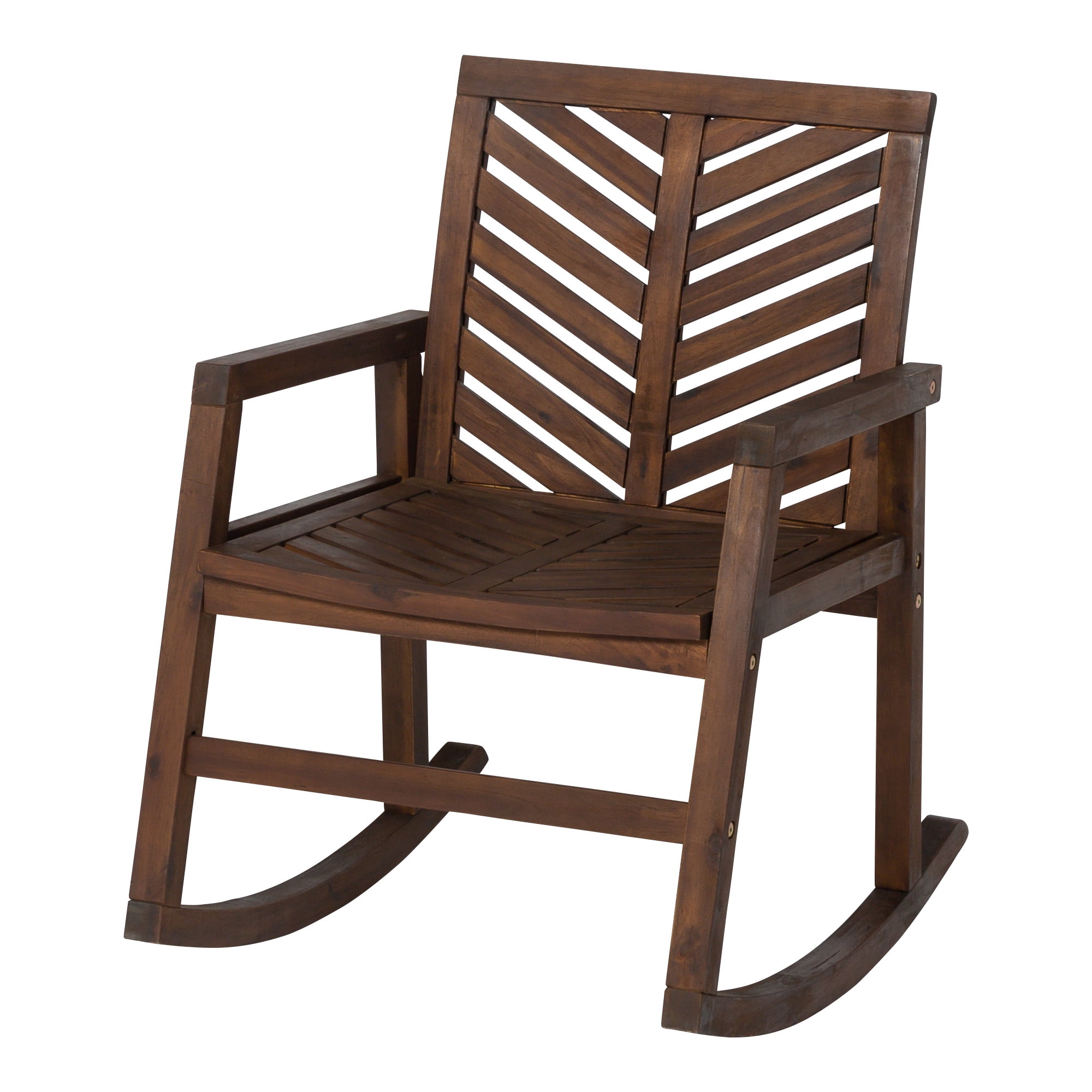 Walker Edison Outdoor Patio Chevron Rocking Chair, Dark Brown