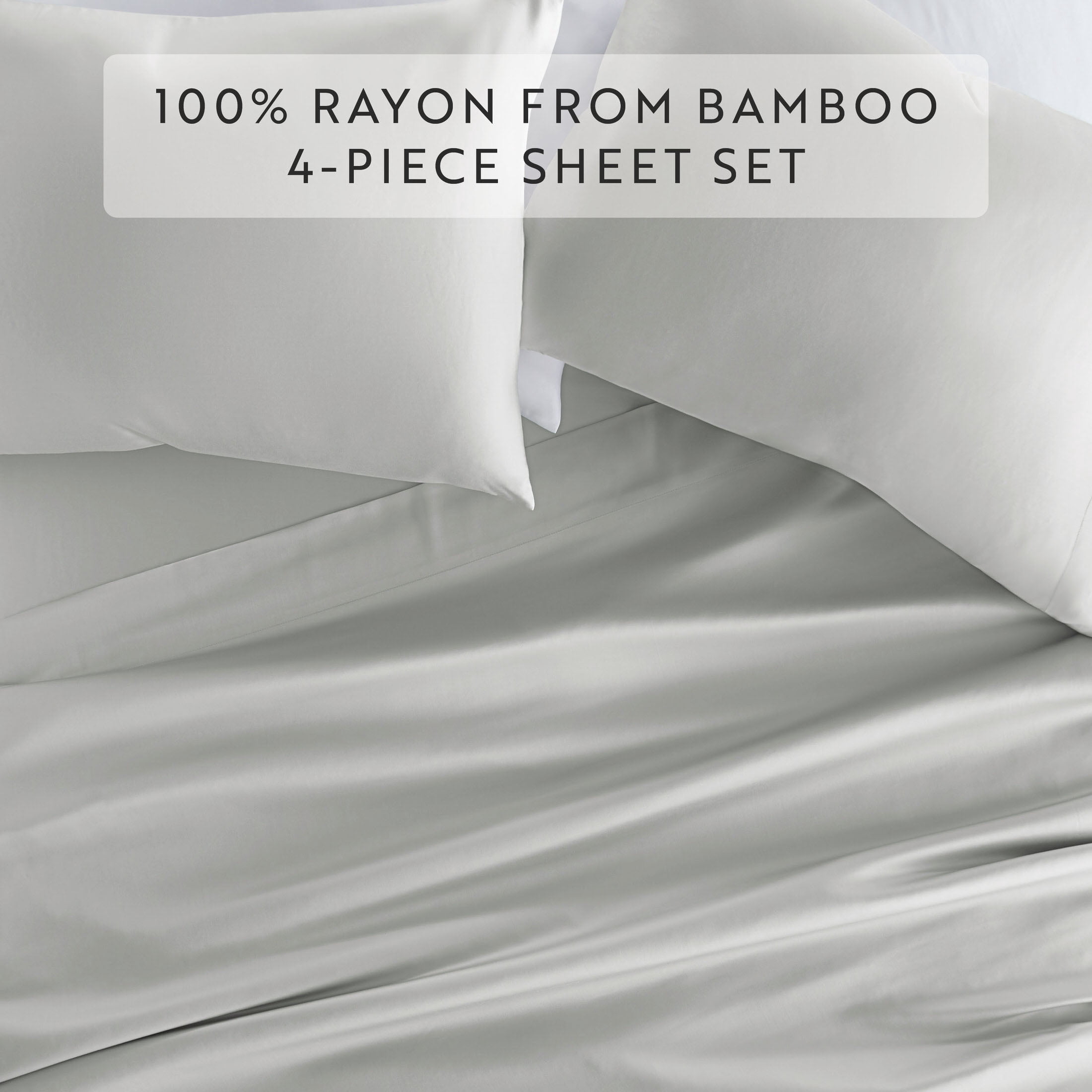 Noble Linens Rayon from Bamboo 4 Piece Luxury Bed Sheet Set, Light Gray, King