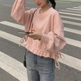 thumbnail image 4 of Chandail en Molleton à Col Rond pour Femmes Élégant Décontracté Couleur Unie Manches Longues Ourlet à Cordon Pull Top Blouse Abricot m, 4 of 8