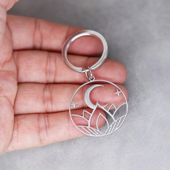 Nostalgia Mandala Yoga Keychain Stainless Steel Lotus Flower Star Moon Key Holder Pendant Buddhism Jewelry Keyrings Gift