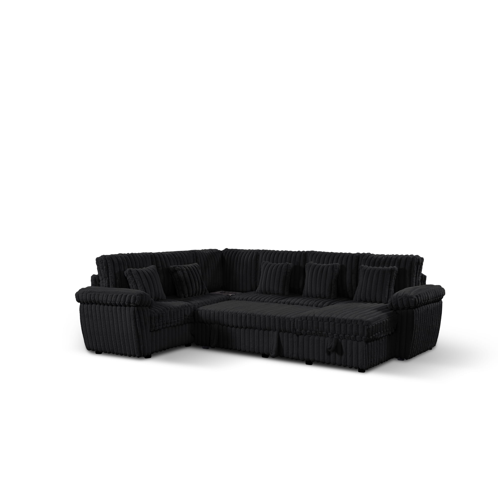 103" U-Shaped Corduroy Sectional Sofa with Pull-Out Sleeper Bed and Storage Chaise, Soft Plush Modular Sofa Couch with Corner Table with Cup Holders and USB Port for Living Room