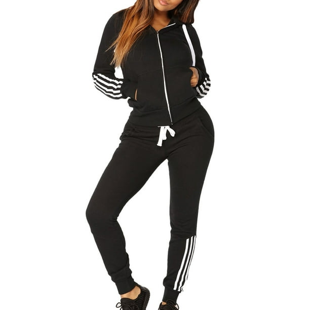 Puntoco Moda Mujer Casual Raya Cremallera Manga Larga Pullove Sport tops+Pantalones Largos Conjunto Liquidación Puntoco Puntoco-2428