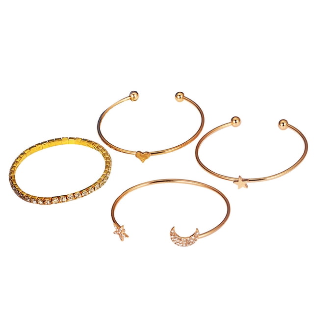 Jumpingount 4pcs Múltiple Capas Mujer Aleación Cadena Abierta con Tachas Brillante Ropa, zapatos y accesorios Miscelánea oro