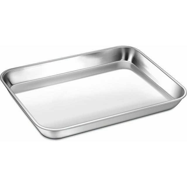 Toaster Oven Tray,P&P CHEF Stainless Steel Toaster Oven Pan, Rectangle 10.5''x8''x1'', Mirror Finish & Dishwasher Safe,Fit Small Toaster Oven