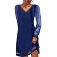 thumbnail image 2 of Offres de Liquidation d'Hiver! Robes pour Femmes, Robe Décontractée Unie en Maille à Manches Longues Col en V Bleu G, 2 of 6