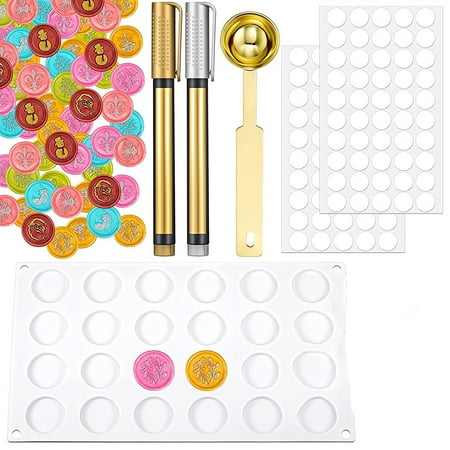 

Wax Sealing Silicone Mat Set with 100 Removable Sticky Dots Metallic Pen and Melting Spoon for Adhesive Wax Seal Stamp