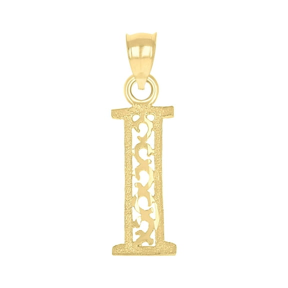 10kt Real Yellow Gold Unisex Letter I Initial Charm Pendant
