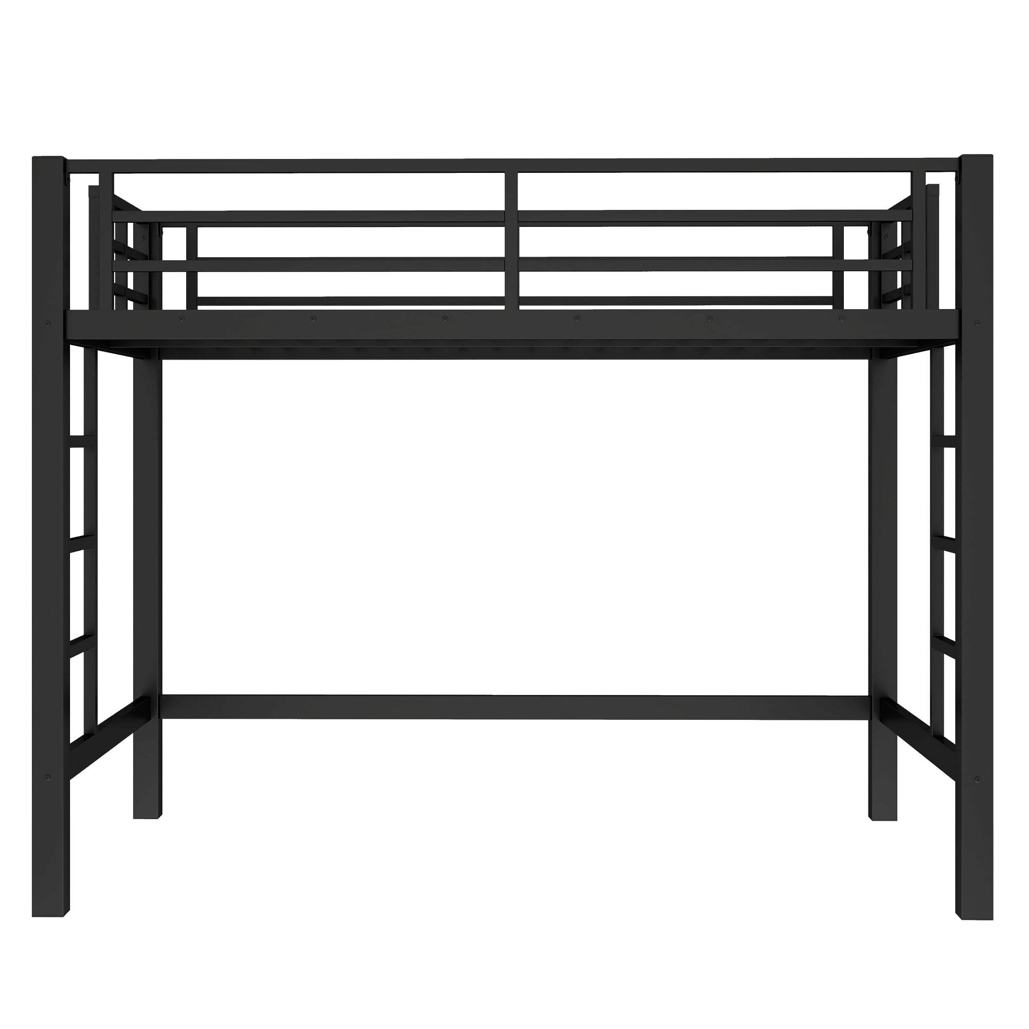 Mintazer Twin Metal Loft Bed with Dual Ladders and Guardrails for Bedroom or Dorm, Black