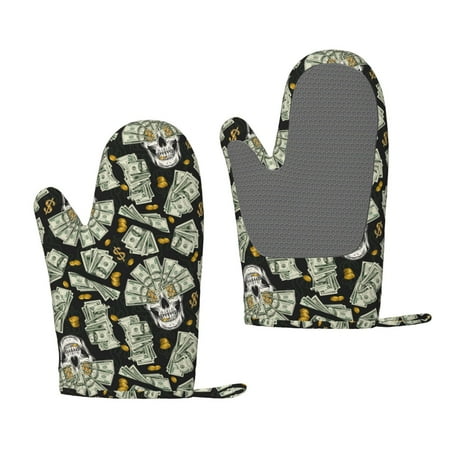 

Lukts Skull with Dollar for Silicone Anti-Scalding Gloves Kitchen Lanyard Gloves for Grilling Baking Cooking