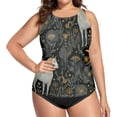 thumbnail image 4 of Women's Printed Tankini Top - High Elasticity Slim-Fit Swimsuit with Removable Straps & Cups, Perfect for Beach & Pool Parties，Horses, 4 of 7