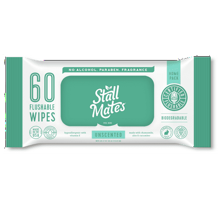 Stall Mates Flushable Wipes, Unscented, Hypoallergenic, 60 Count Per pack