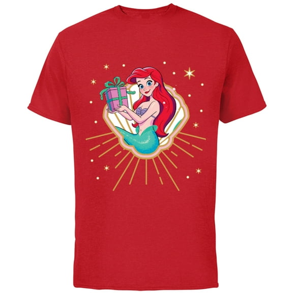 Disney Princess Ariel Seashell Gift Holiday Standard - Short Sleeve Cotton T-Shirt for Adults - Customized-Red