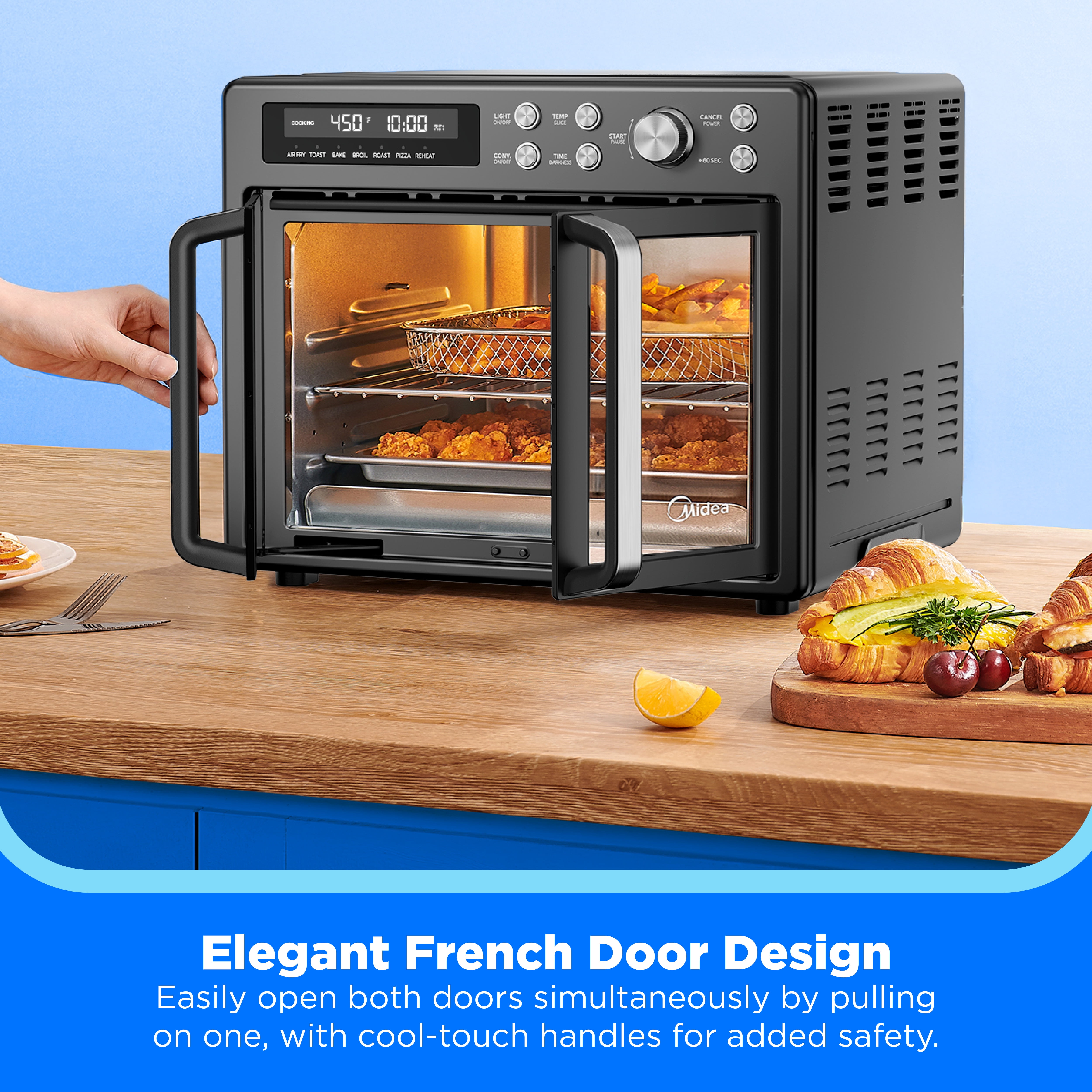 Midea Flexify™ French Door Toaster Oven Air Fryer Combo, 26.4 Qt, 7 Presets, Pizza Oven, Black
