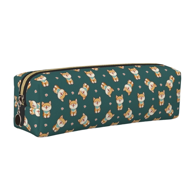 Fotbe Cute Shiba Estuche para Lápices de Cuero con Estampado, Estuche con Cremallera Resistente, Organizador Compacto y Elegante para Papelería