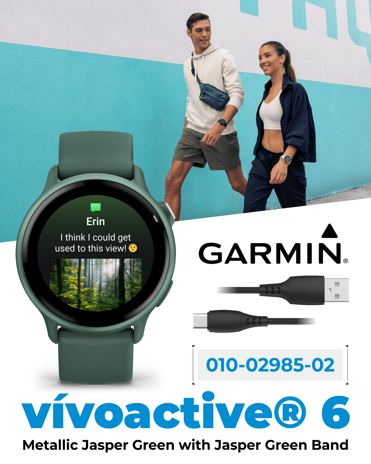 Garmin Vivoactive 6 - Health & Wellness GPS Smartwatch, 1.2 in Bright AMOLED Display, Metallic Jasper Green & Jasper Green Band w/ Wearable4U Black EarBuds Bundle