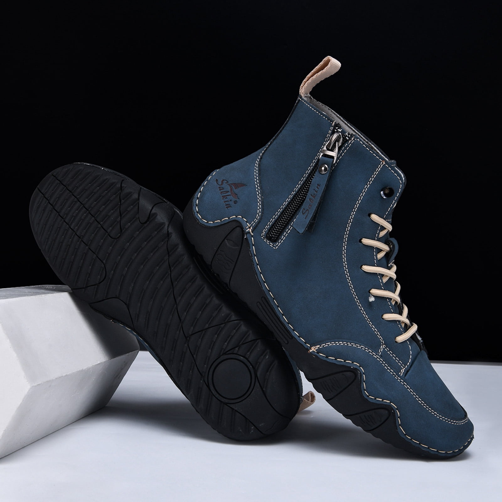 Dakaela Men's Suede Chukka Boots Lightweight Barefoot Walking Shoes High Top Slip on Hiking Sneakers