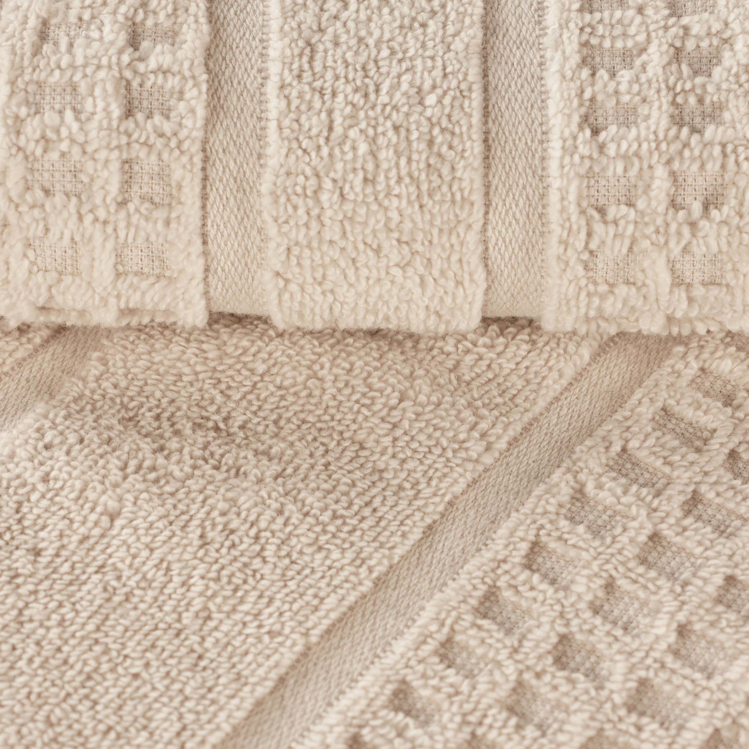 Superior Zero Twist 8-Piece Cotton Towel Set, Waffle Border Ultra Doft Quick Dry Towels, Ivory
