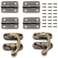 thumbnail image 1 of Sdtc Tech Joyero de diseño retro, gancho de cierre derecho antiguo y bisagra de bronce vintage con kit de tornillos a juego para gabinete decorativo, proyecto de caja de madera pequeña (2 cerrojos 4, 1 of 5