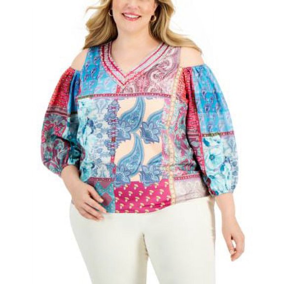 MSRP $65 Jm Collection Women Plus Size Detailed Cold-Shoulder Blouse Size 3X