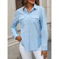 thumbnail image 6 of Women Linen Button Down Shirts Long Sleeve Blouse Casual Work Office Shirt Tunic Tops Blue L, 6 of 8