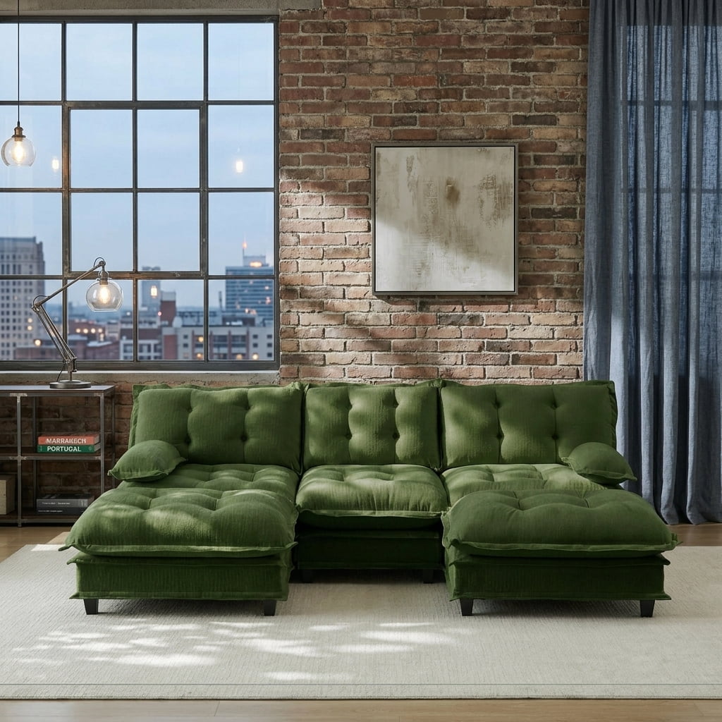 AISWORD 107" U-Shaped Modular Sectional Cloud Sofa with 2 Ottomans, Chenille Fabric Deep Seat Couch with Lattice Decored Cushions