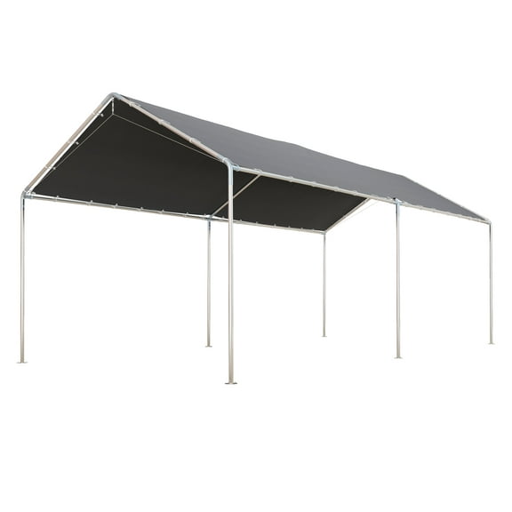 10'x20' Carport Heavy Duty Galvanized Car Canopy with Included Anchor Kit, 3 Reinforced Steel Cables, Grey
