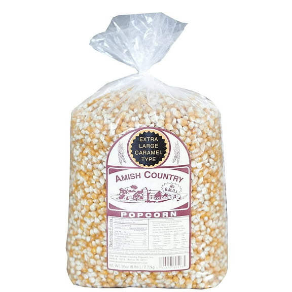 Amish Country Popcorn | 6 Lb Extra Large Caramel Type Kernels | Old Fashioned, Non GMO, Gluten Free, Microwaveable and Kosher (6 lb Bag)