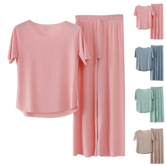 Bovxnpu Womens Plus Size Pajama Sets, 2 Piece Loungewear For Women, Women's Plus Size Home Clothes Ice Silk Couple Pajamas Short Sleeve Pants Suit Pajamas Suit XXXXL