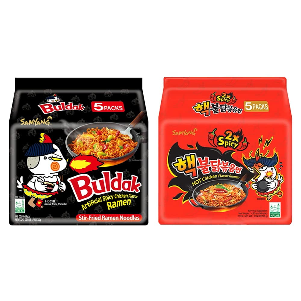 Top Two Spicy Chicken Hot Ramen noodle Buldak Variety 10 pack (5 each:Hek Nuclear,Original)