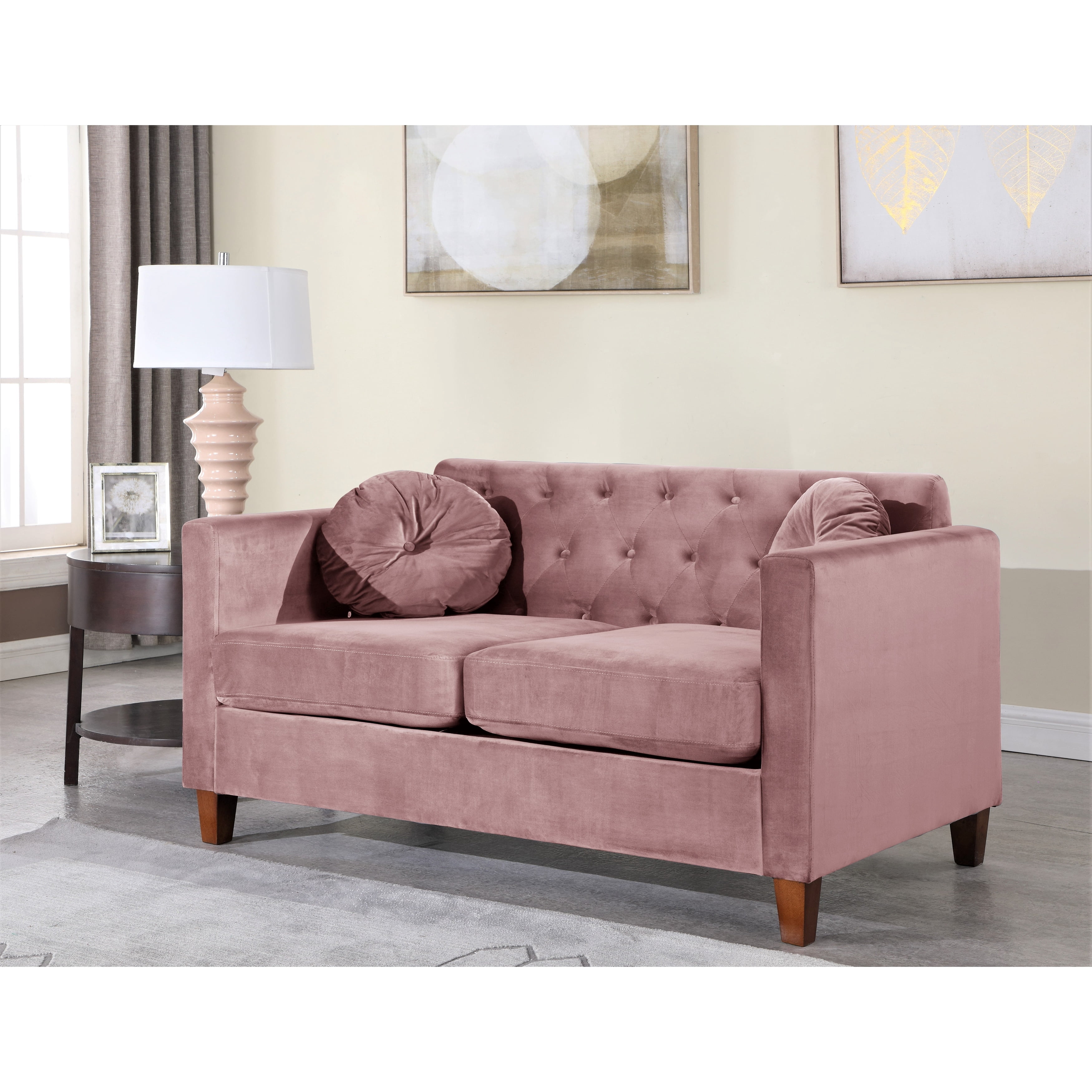 US Pride Furniture Lory Velvet Kitts Classic Chesterfield Loveseat Grey