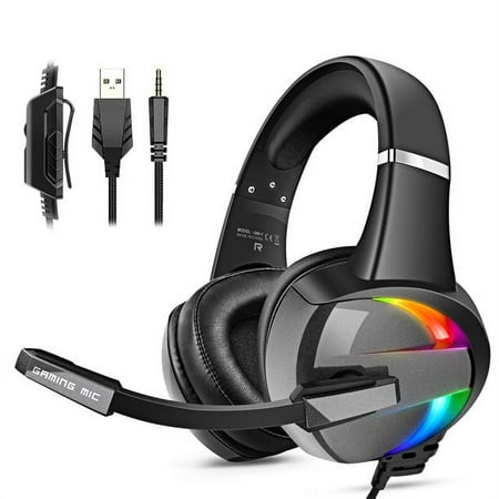Beexcellent Gaming Headset for PS5, PS4, Xbox One, Gaming Headphones with Noise Canceling Microphone Surround Sound & LED RGB Light for PS5 Xbox PC Laptop Mac Nintendo Switch