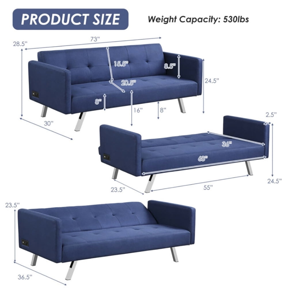 Finihen Convertible Futon Sofa Bed, Modern Convertible Sleeper Couch, 3 Seat Convertible Linen Fabric Futon Sofa with USB and Power Strip, for Living Room, Blue Finihen Convertible Futon Sofa Bed, Modern Convertible Sleeper Couch, 3 Seat Convertible Linen Fabric Futon Sofa with USB and Power Strip, for Living Room, Blue
