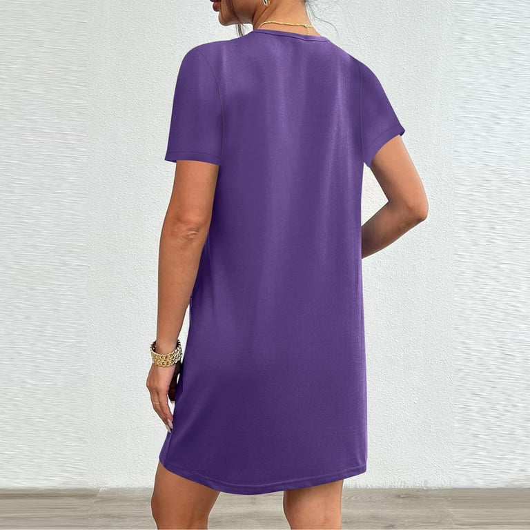 LOVZFMLL Womens Summer Dresses Short Sleeves T-shirt Dress with Pocket  Lounge Tunic Mini Dress Casual Beach Vacation Clothes for Women Dark Purple  XL - Walmart.com