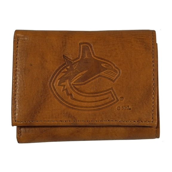 Vancouver Hockey Canucks Brown Leather Embossed Trifold Wallet