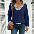 thumbnail image 2 of Womens Long Sleeve Shirts Fall Fashion 2026 Patchwork Button Up V Neck Sweatshirt Casual Pullover Tops (XL, Navy), 2 of 6