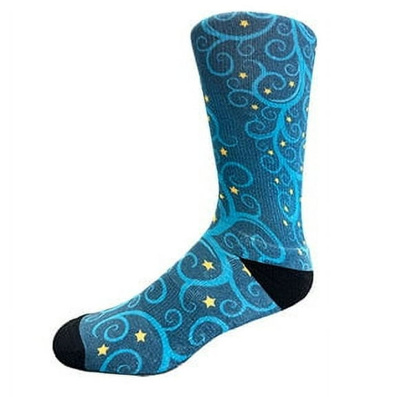 Christmas and Hanukkah Holiday Colorful CoolMax Crew Socks for Men & Women - Blue Tree Gold Stars