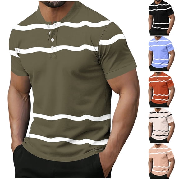 NuoCaiYun Men's Fashionable Spring and Summer Casual Short Sleeve Button T-Shirt Tops