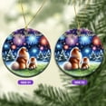 thumbnail image 2 of Happy New Year Pomeranian Family Cheer Winter Midnight Firework Ceramic Round Ornament Pom Dog Lover Gifts Home Tree Decor - 02025, 2 of 5