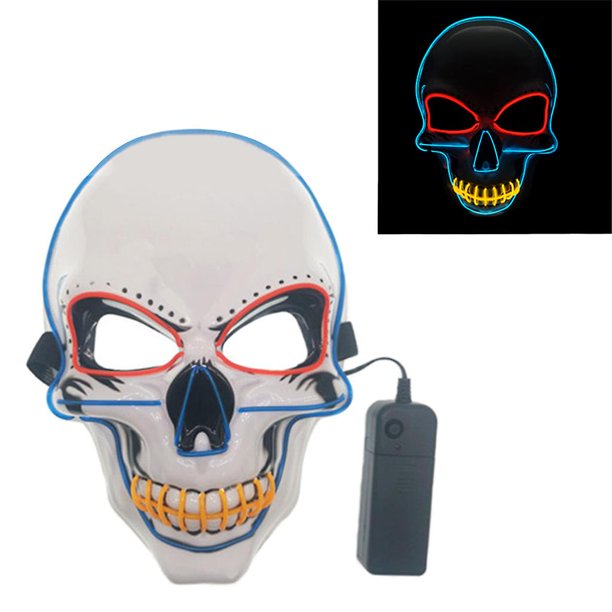 Red Máscara Led de Halloween, máscara de calavera aterradora con luz colorida, máscara de disfraz de El Wire para fiesta de Festival, regalo para hombres y mujeres