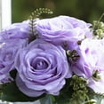 thumbnail image 3 of Enova Home 9 Heads Artificial Silk Rose Flowers in Clear Cube Glass Vase with Faux Water (Lavender), 3 of 4