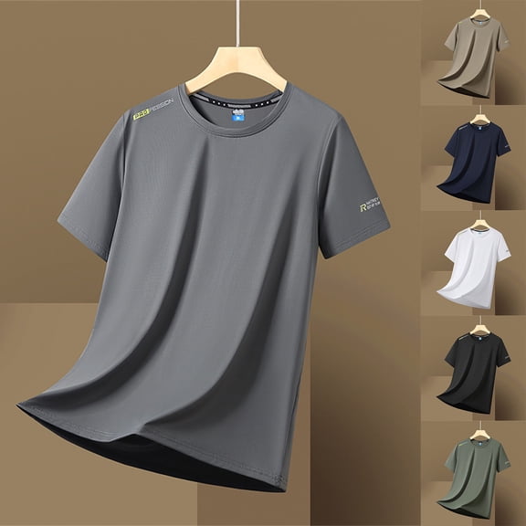 KANG Fashion Men’s Summer Tops Ice Silk Nylon T Shirt, Loose Oversized Fit, Lightweight Breathable Quick Dry Short Sleeve for Outdoor Sports & Fitness Army Green L